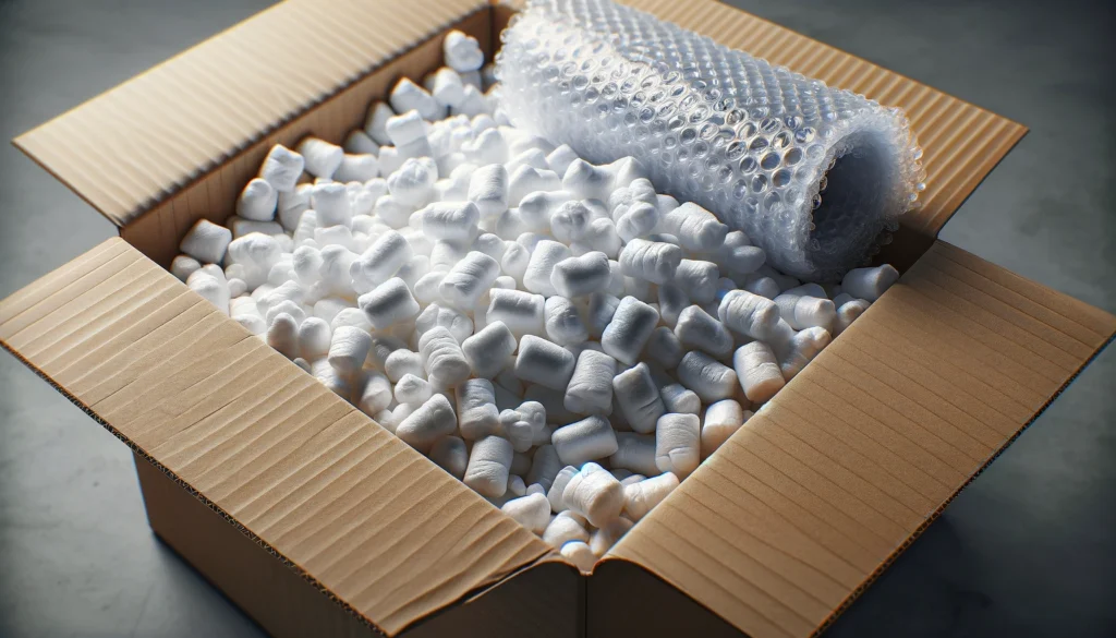 bubble wrap and packing peanuts